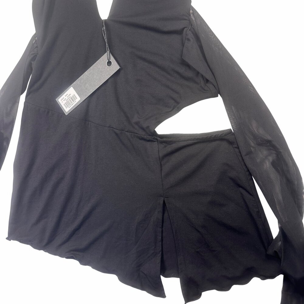I.A.M.GIA Cecelia Black Halter Mini Dress S Side Slits Feminine Whimsy Grunge - Picture 3 of 12